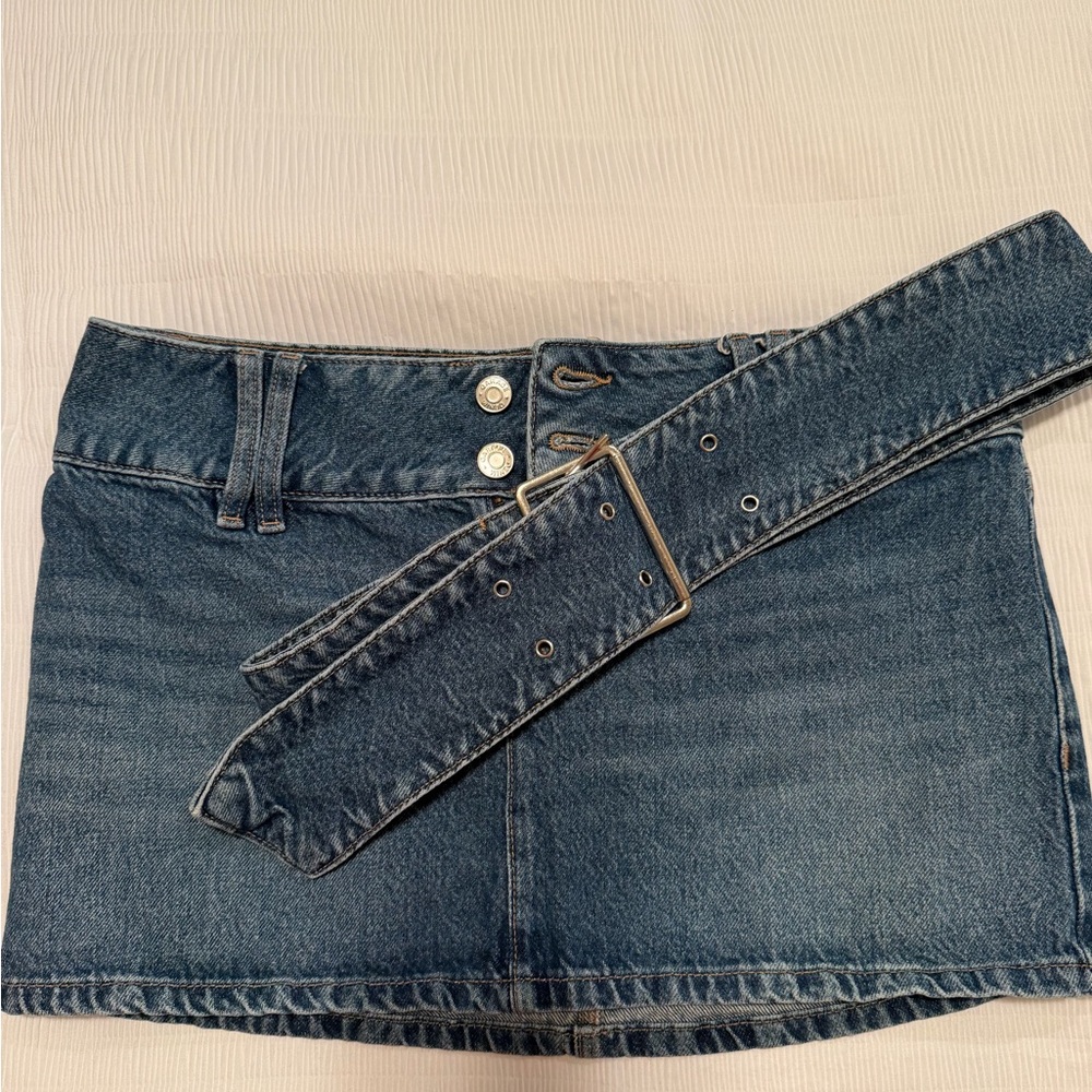 Garage Blue Denim Skirt with Silver Buckle